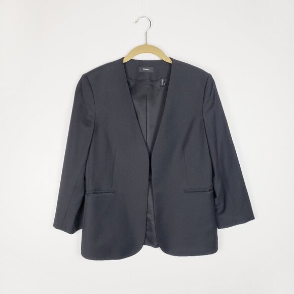 Theory Lindrayia B Continuous Black Wool Open Front Blazer Womens Size 8 - Picture 6 of 6
